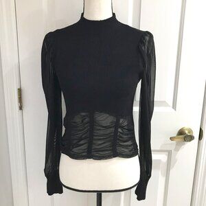 Almost Famous Black Sheer Long Sleeve Top L